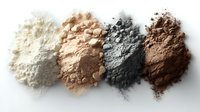 Cosmetic powder samples in row showing different shades from light to dark on white background, makeup swatches isolated for beauty and fashion design.