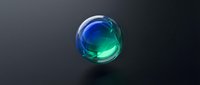 Glossy sphere with blue and green gradient liquid swirling inside, isolated on dark background for design, technology, and abstract projects.