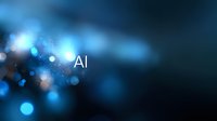 Glowing blue bokeh lights with AI text on dark background, creating futuristic technology atmosphere for artificial intelligence concepts and digital innovation.