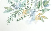 Watercolor botanical arrangement with green leaves and delicate branches on textured paper background for wedding invitations and stationery designs.