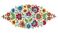 Colorful folk art floral ornament with vibrant blooms and leaves in traditional decorative style isolated on white background for craft projects.