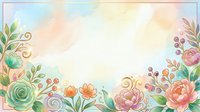 Soft watercolor floral frame with pastel roses, green leaves, and colorful berries on a dreamy gradient background, perfect for cards and invitations.
