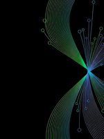 Abstract digital network lines radiating from center with glowing nodes on black background for technology presentations and modern graphic design projects.