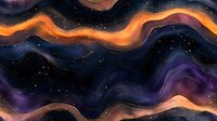 Abstract cosmic waves with orange and purple fluid lines flowing through deep space background with stars and nebula elements.