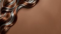 Luxurious wavy hair with caramel and blonde highlights on neutral background. Suitable for beauty, haircare, and salon marketing materials.
