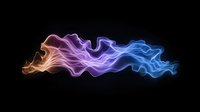 Colorful flowing smoke effect transitioning from orange through purple to blue, glowing abstract wave design on black background, isolated for creative projects.