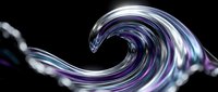 Swirling liquid wave with glossy purple and silver metallic finish flowing against dark background, suitable for abstract backgrounds and modern design projects.