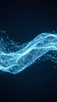 Abstract blue digital wave with glowing particles and light effects on dark background for technology and data visualization concepts.