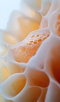 Abstract organic cellular structure with flowing curves and warm orange glow. Modern biotechnology concept for medical research and scientific presentations.
