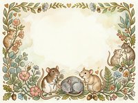 Watercolor woodland animals frame with cute mice, rabbit and floral border on cream background for nursery decor, baby shower invitations and greeting cards.