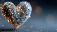 Sparkling heart-shaped ornament with golden lights and glitter particles floating against blurred background for romantic celebrations and love themes.