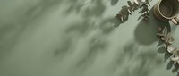 Flat lay overhead shot of eucalyptus leaves and ceramic cup casting shadows on soft green surface, ideal for wellness and lifestyle design projects.