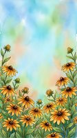 Watercolor yellow wildflowers border frame with soft pastel sky background for greeting cards, invitations and botanical design projects.