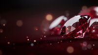 Sparkling red ruby gemstones with faceted cut on dark background with bokeh light effects, luxury jewelry concept for precious stone advertising and design.