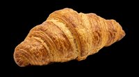 Golden croissant isolated on transparent background, ready for bakery designs, food packaging, menus, t-shirts, stickers, and print-on-demand products.