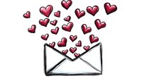 Hand drawn open envelope with red hearts floating up, romantic message concept on white isolated background. For Valentine cards and love letters.