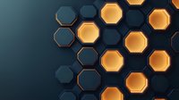 Metallic gold and dark navy hexagonal pattern with dramatic lighting and depth effect creates modern technological background for presentations and designs.