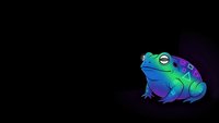 Colorful gradient frog with glowing neon colors sits on dark background. Digital art amphibian in vibrant blue green purple hues for modern design projects.