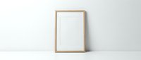 Empty wooden frame mockup with white mat leaning against minimalist wall for artwork display and interior design projects.