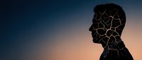 Silhouette of male head with glowing neural network pattern representing artificial intelligence, machine learning, and digital brain technology for tech and innovation concepts.