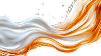 Dynamic orange and white liquid wave with splashing droplets creating fluid motion on white background for modern design projects.
