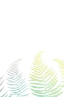Delicate fern leaves in gradient colors from gray to yellow-green on white background, creating minimalist botanical composition for nature-inspired designs.