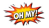 Comic book explosion bubble with OH MY text in bold letters on bright yellow orange red burst background isolated on white for graphic design.