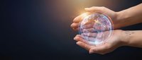 Hands protecting glowing brain with neural networks representing mental health care, artificial intelligence, and cognitive protection concepts.