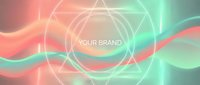 Glowing neon geometric shapes with flowing waves in coral and mint tones create a modern, tech-forward backdrop suitable for branding, presentations, and digital marketing materials.