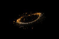 Glowing golden spiral of magical stardust and sparkles on black background creates cosmic galaxy effect, suitable for fantasy and space designs.
