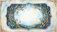 Enchanted forest frame with fairies, foxes, butterflies, and glowing mushrooms surrounding a blank center for text or design.