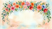 Watercolor floral frame with vibrant roses, dahlias, and greenery on soft pastel background. Isolated design element suitable for invitations, greeting cards, and wedding stationery projects.