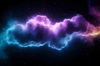 Vibrant cosmic nebula with glowing pink and blue clouds against starry dark space background, creating ethereal celestial atmosphere for astronomy designs.