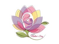 Stylized lotus flower with mother and baby silhouette for Mother's Day greeting cards, family celebration designs and maternal love concepts.