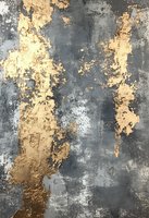 Abstract textured background with gold leaf and charcoal gray tones creating dramatic contrast and luxurious modern art effect for interior design and decor.