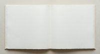 Open blank notebook with clean white pages spread flat on neutral background for writing, journaling, planning and creative projects.