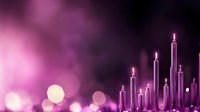 Glowing glass towers rise against purple bokeh background with luminous orbs creating magical cityscape atmosphere for fantasy and sci-fi designs.