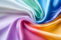 Smooth colorful silk fabric with rainbow gradient waves and folds creating elegant flowing texture. Luxurious satin material background for fashion and design projects.