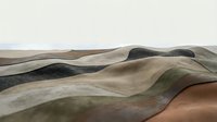Layered fabric swatches in neutral tones of beige, gray, and brown create textured waves, suitable for interior design, textile selection, and material sourcing projects.