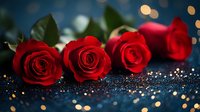 Red roses with sparkling glitter and bokeh lights creating romantic atmosphere for Valentine's Day, anniversary celebrations, and love-themed designs.