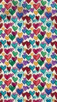 Colorful hand-drawn hearts seamless pattern with vibrant rainbow colors on cream background. Romantic repeating design for Valentine's Day and love themes.