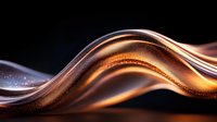 Glowing copper waves with sparkling particles flow against dark background creating elegant abstract design for luxury branding and modern backgrounds.
