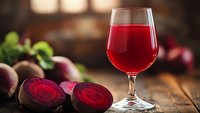 Fresh beetroot juice in elegant glass with sliced beets on rustic wooden table. Healthy detox drink rich in antioxidants for wellness and nutrition lifestyle.