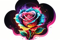 Vibrant rainbow rose with glowing neon petals and luminous leaves against dark background, featuring magical ethereal effects and color transitions for fantasy art designs.