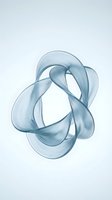 Abstract blue translucent ribbons forming interconnected loops on white background. Modern minimalist design element for contemporary graphics.