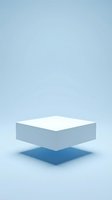 White cubic platform floating above light blue surface with shadow, suitable for product display, mockups, and commercial presentations.