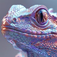 Close-up macro view of an iridescent reptilian eye and scales with holographic color effects, perfect for nature photography, wildlife art, and modern design projects.