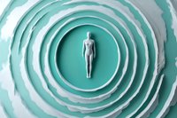 White female figurine centered in layered teal concentric circles, symbolizing focus, wellness, and mental clarity in a minimalist composition.