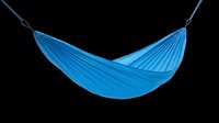 Bright blue camping hammock isolated on transparent background, ready for t-shirt designs, clipart, stickers, print-on-demand products, and sublimation projects.