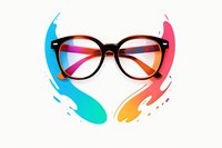 Stylish eyeglasses frame on abstract colorful splash background in blue, pink and orange tones, isolated on white for optical store promotion and vision care design.